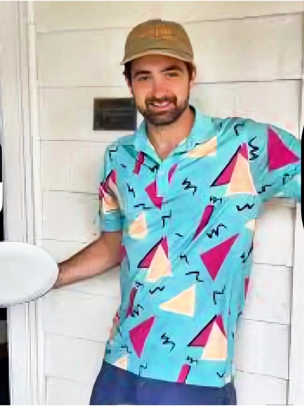 Retro 90s Geometric Print Polo Shirt | Teal Multi - Deadstock